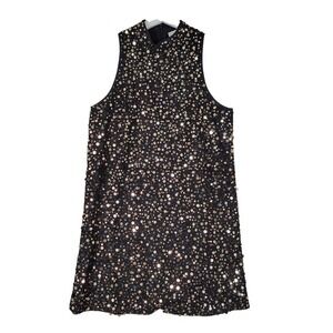 Venus Sequin Mini‎ Dress Womens Size 4 Black Gold High Neck Sleeveless 4312054